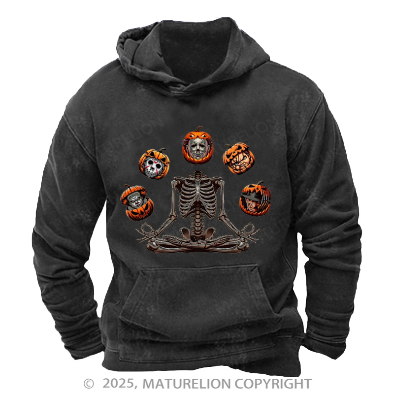 Maturelion Men's Hoodie Horror Halloween Character Washed Hoodie