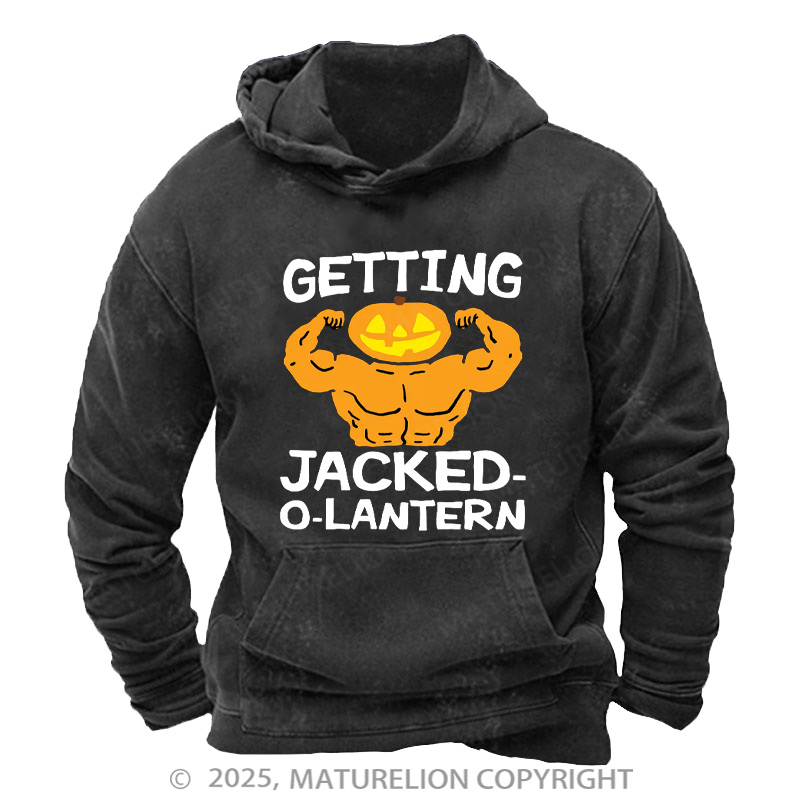 Maturelion Men's Hoodie Getting Jacked-O-Lantern Washed Hoodie