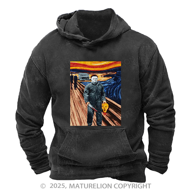 Maturelion Men's Hoodie Expression Michael Myers Washed Hoodie