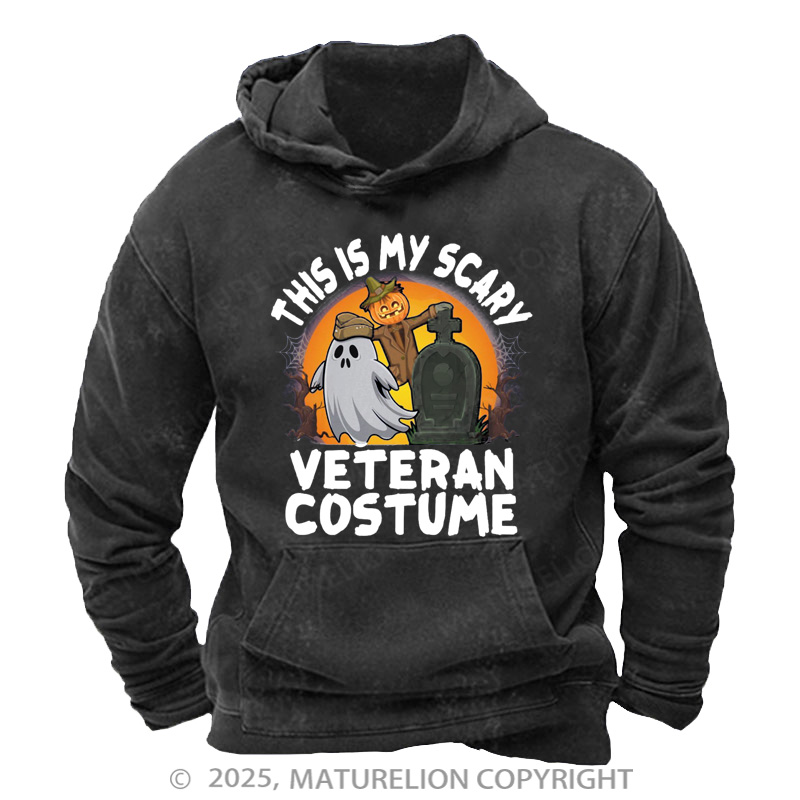 Maturelion Men's Hoodie This Is My Scary Veteran Washed Hoodie