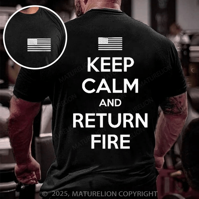 Maturelion Men's T-shirt Keep Calm and Return Fire Cotton T-shirt