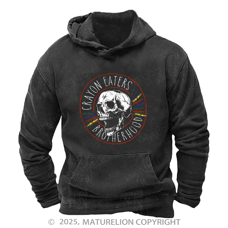 Maturelion Men's Hoodie Crayon Eaters Brotherhood Washed Hoodie