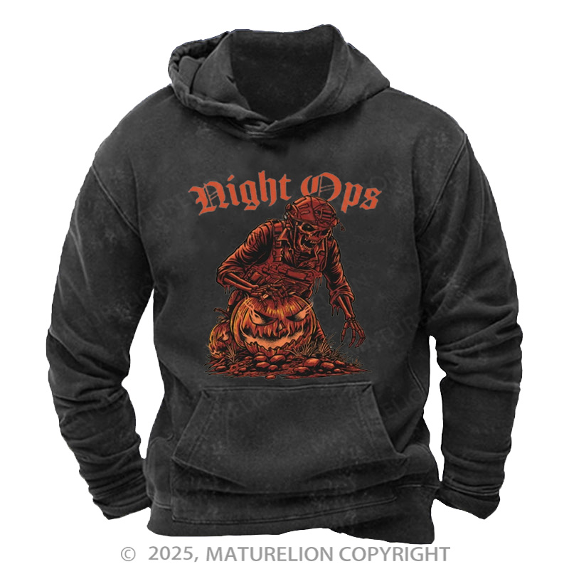 Maturelion Men's Hoodie Night Ops Halloween Washed Hoodie