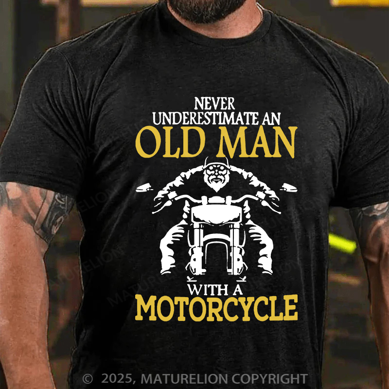 Maturelion Men's T-shirt OLD MAN WITH A MOTORCYCLE Cotton T-shirt