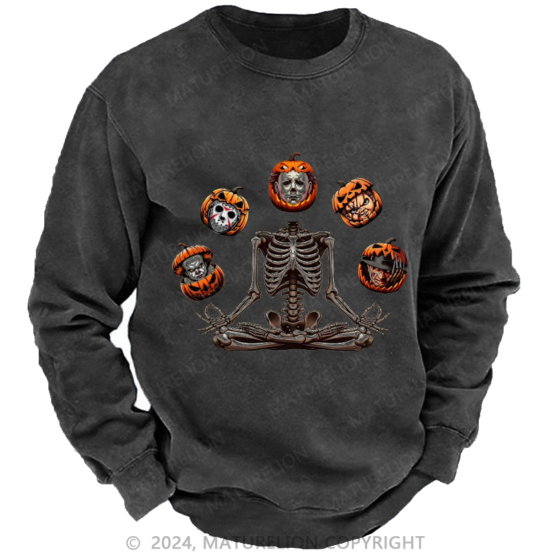 Maturelion Men's Sweatshirt Horror Halloween Character Washed Sweatshirts