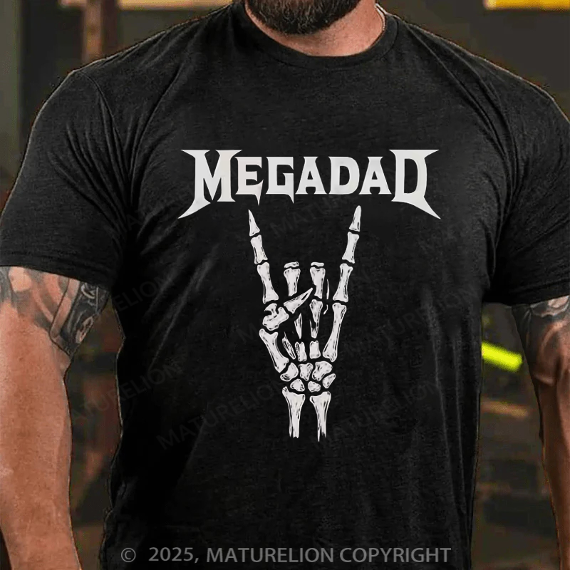 Maturelion Men's T-shirt Megadad Retro 90s Hard Rock Band Heavy Metal Father's Day T-shirt