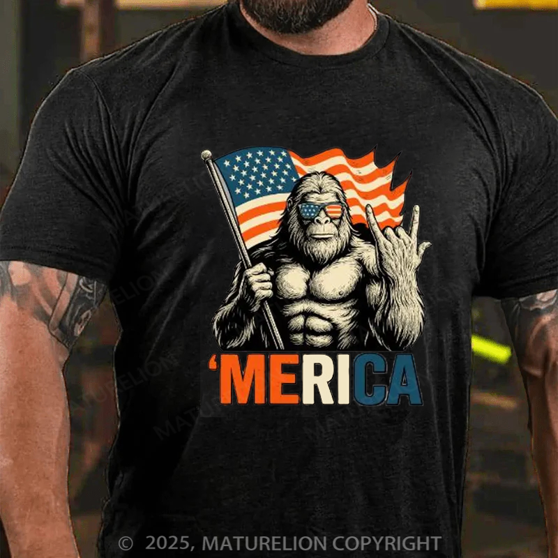 Maturelion Men's T-Shirt Big Foot Merica 4th Of July T-shirt