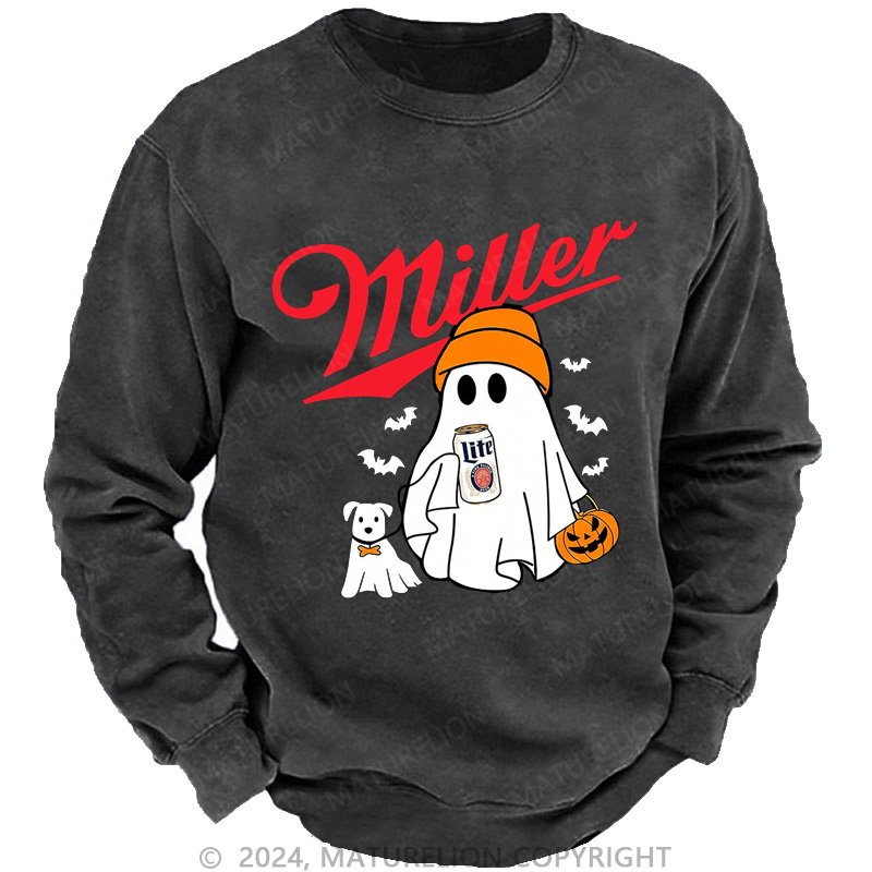 Maturelion Men's Sweatshirt Miller Beer MLite Washed Sweatshirts