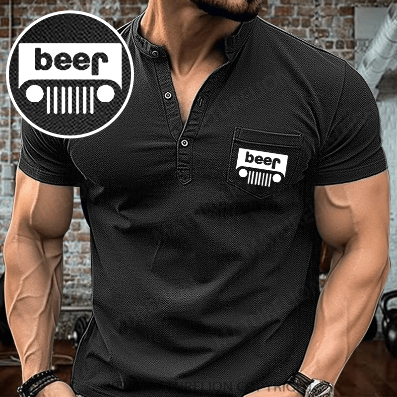 Maturelion Men's Henley Shirt Funny Beer Or Jeep Henley Shirt