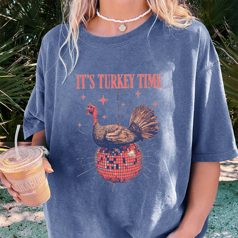 Maturelion Women's T-Shirt It’s Turkey Time Thanksgiving Cotton T-Shirt