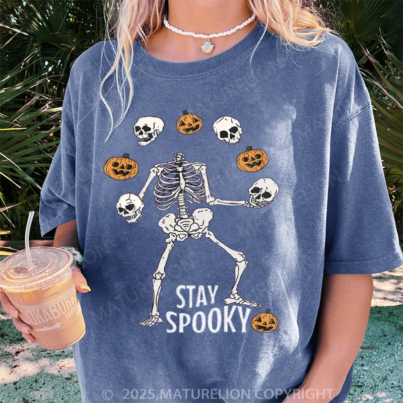 Maturelion Women's T-shirt Stay Spooky Skeleton DTG Washed T-shirt
