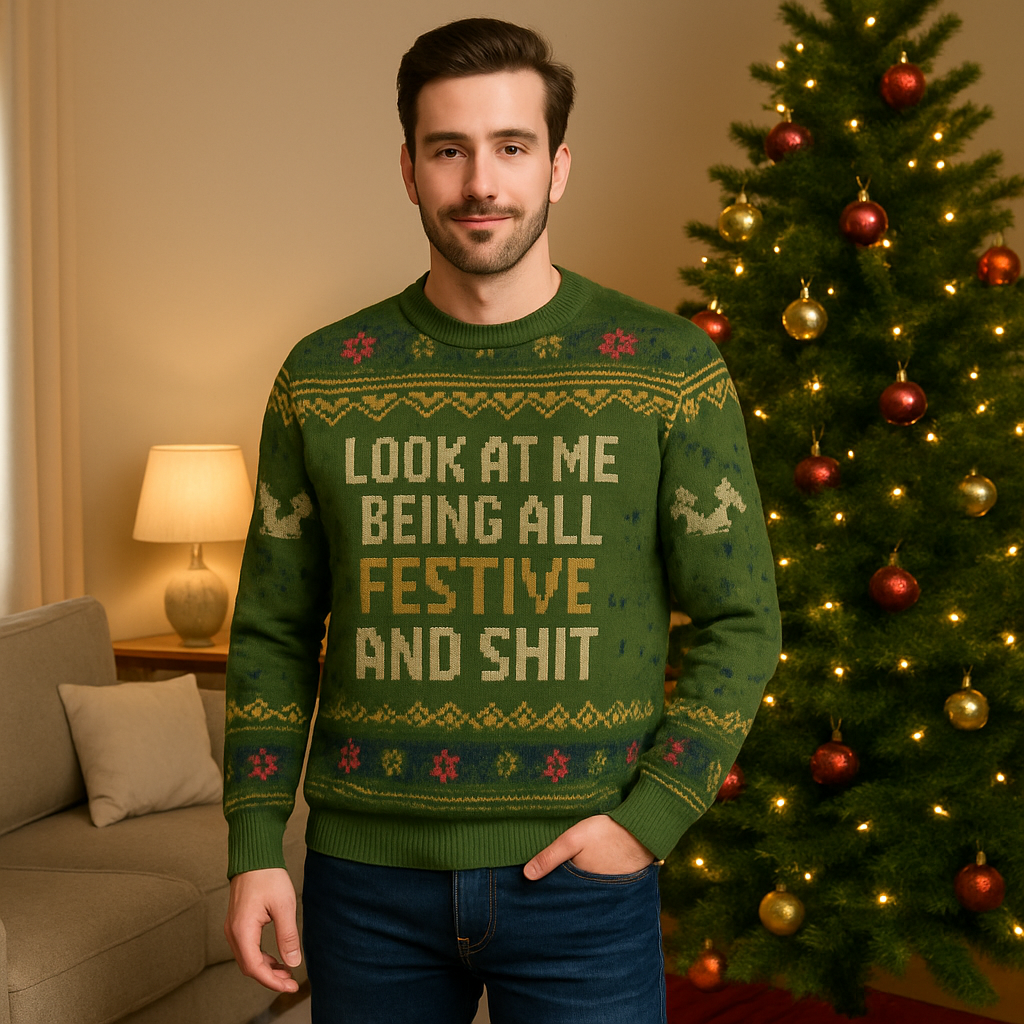Maturelion Look At Me Being All Festive And Shit Funny Christmas Unisex Ugly Christmas Sweater