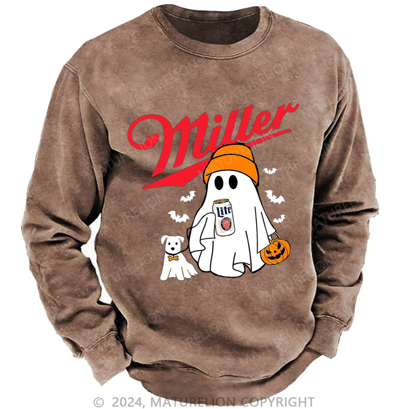 Maturelion Men's Sweatshirt Miller Beer MLite Washed Sweatshirts