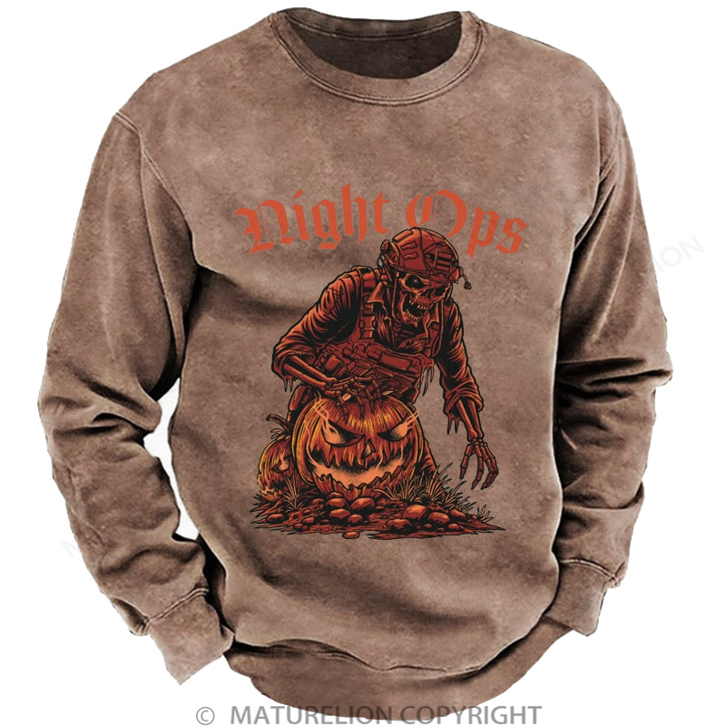 Maturelion Men's Sweatshirt Night Ops Halloween Washed Sweatshirts