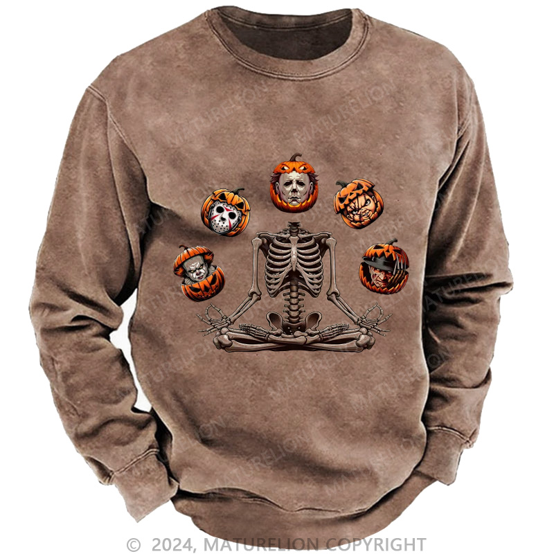 Maturelion Men's Sweatshirt Horror Halloween Character Washed Sweatshirts