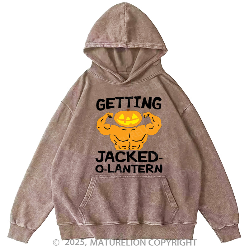 Maturelion Men's Hoodie Getting Jacked-O-Lantern Washed Hoodie