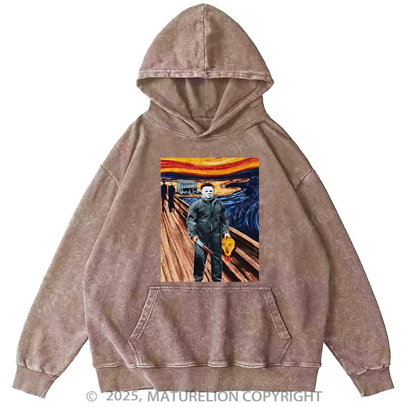 Maturelion Men's Hoodie Expression Michael Myers Washed Hoodie