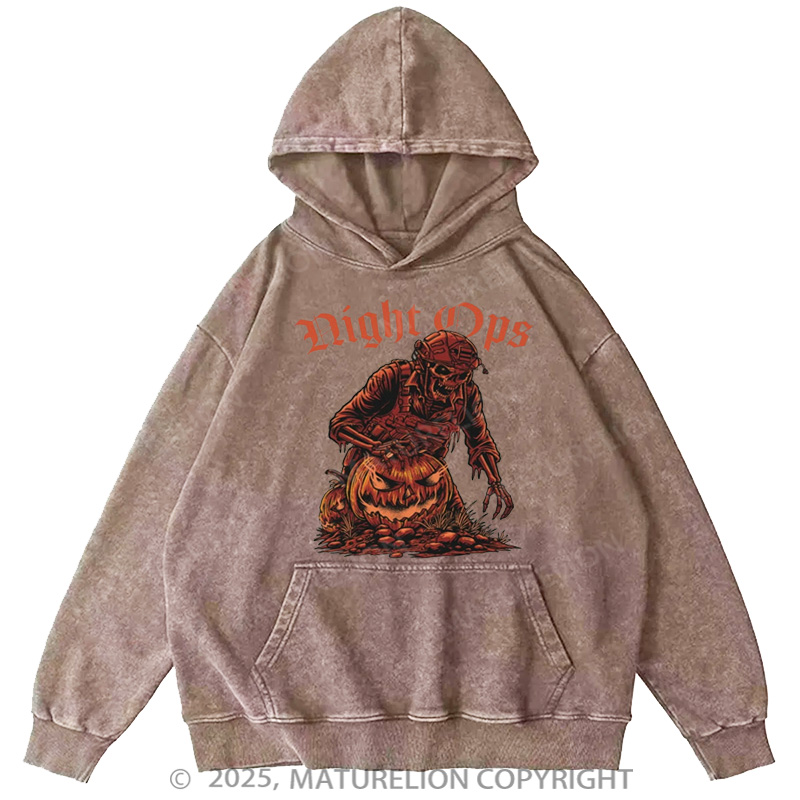Maturelion Men's Hoodie Night Ops Halloween Washed Hoodie