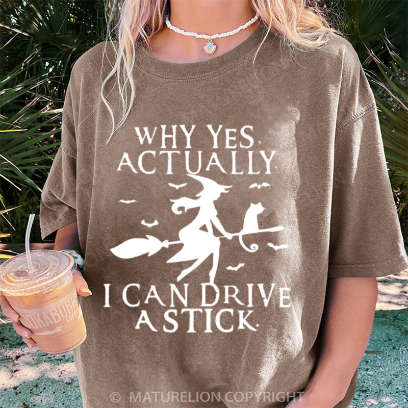 Maturelion Women's T-shirt Witch Driving Stick DTG Washed T-shirt