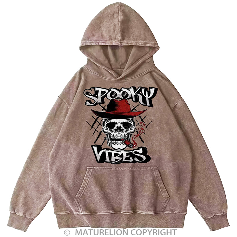 Maturelion Men's Hoodie Spooky Cowboy Washed Hoodie