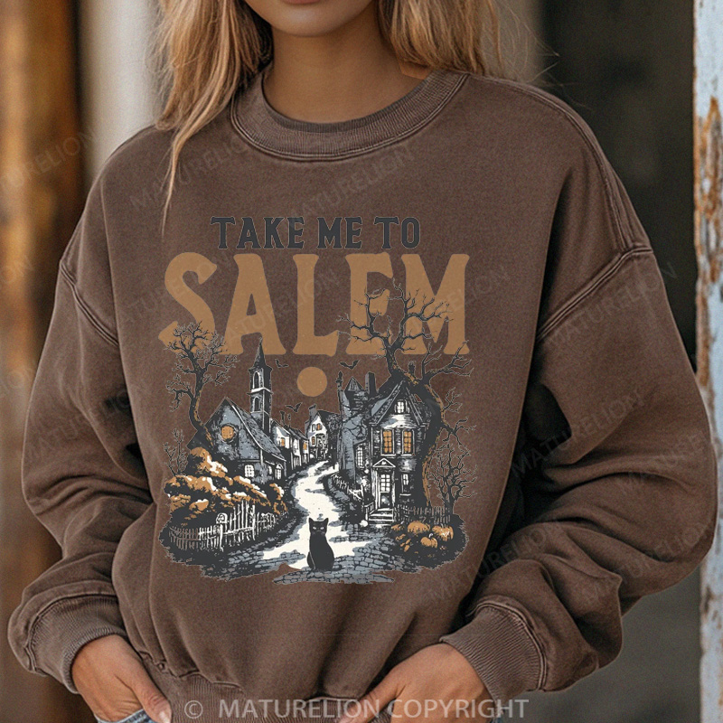 Maturelion Halloween Sweatshirt Take Me To Salem Women Washed Sweatshirt 