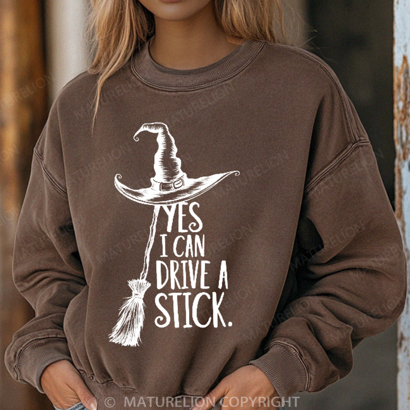 Maturelion Halloween Sweatshirt Yes I Can Drive A Stick Women Washed Sweatshirt 