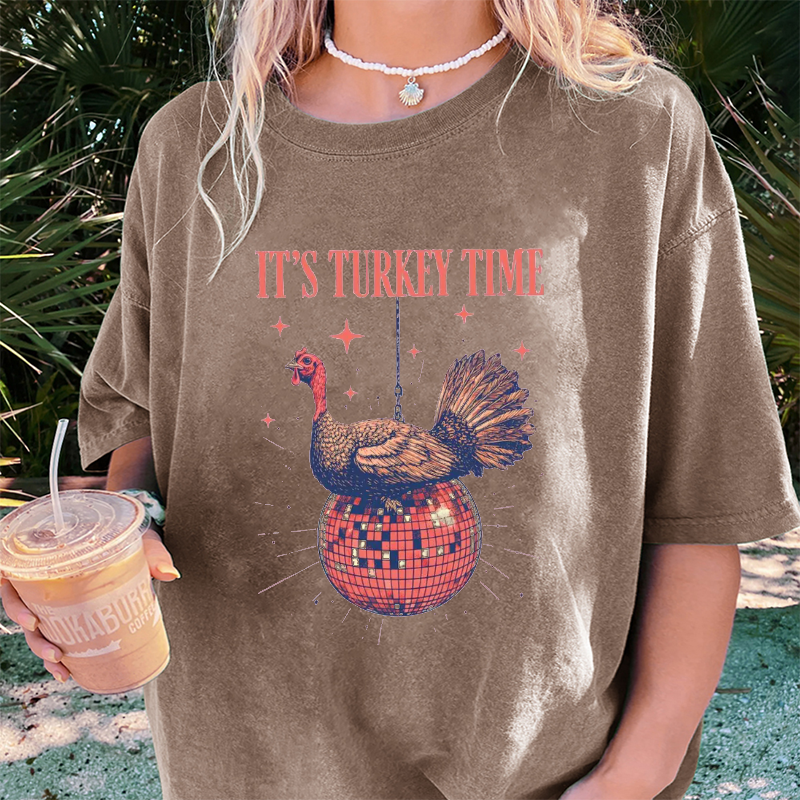 Maturelion Women's T-Shirt It’s Turkey Time Thanksgiving Cotton T-Shirt