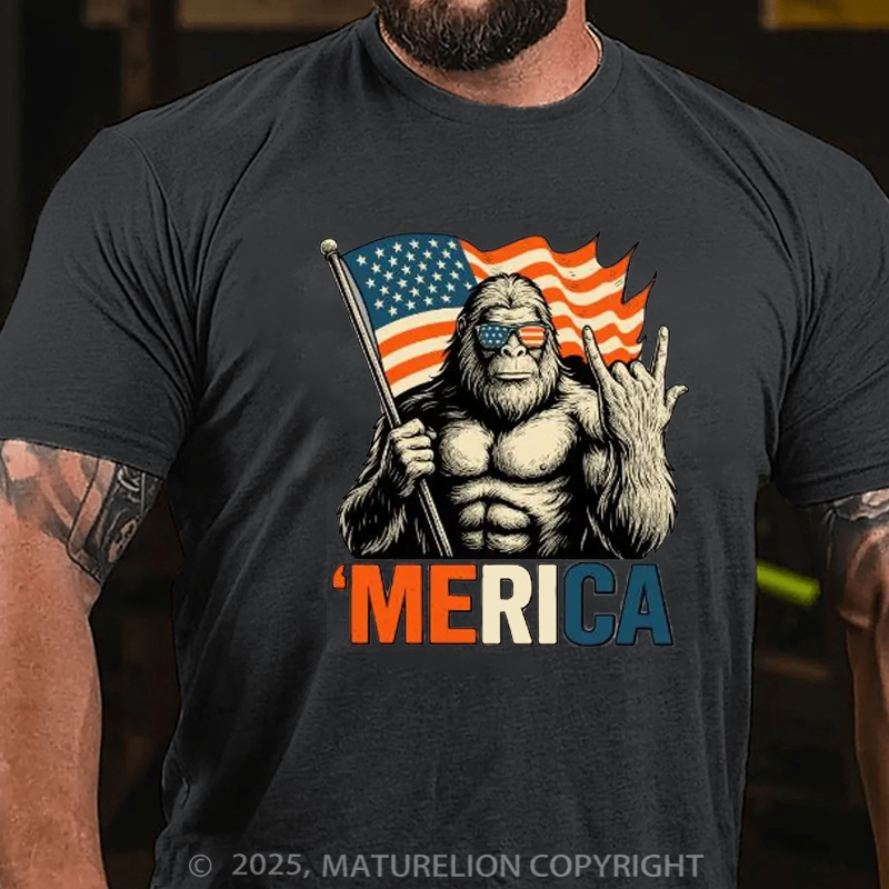 Maturelion Men's T-Shirt Big Foot Merica 4th Of July T-shirt