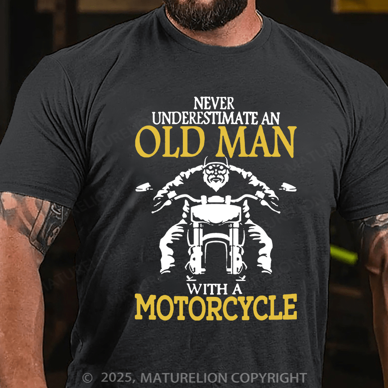 Maturelion Men's T-shirt OLD MAN WITH A MOTORCYCLE Cotton T-shirt