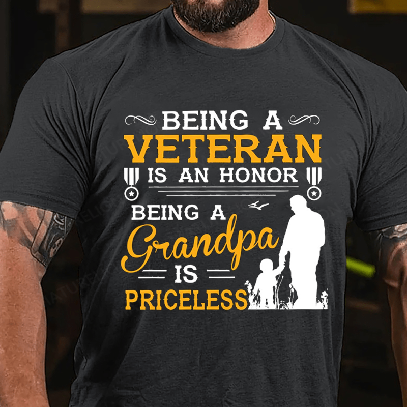 Maturelion Men's T-Shirt Veteran Being a Grandpa Is Priceless Cotton T-Shirt