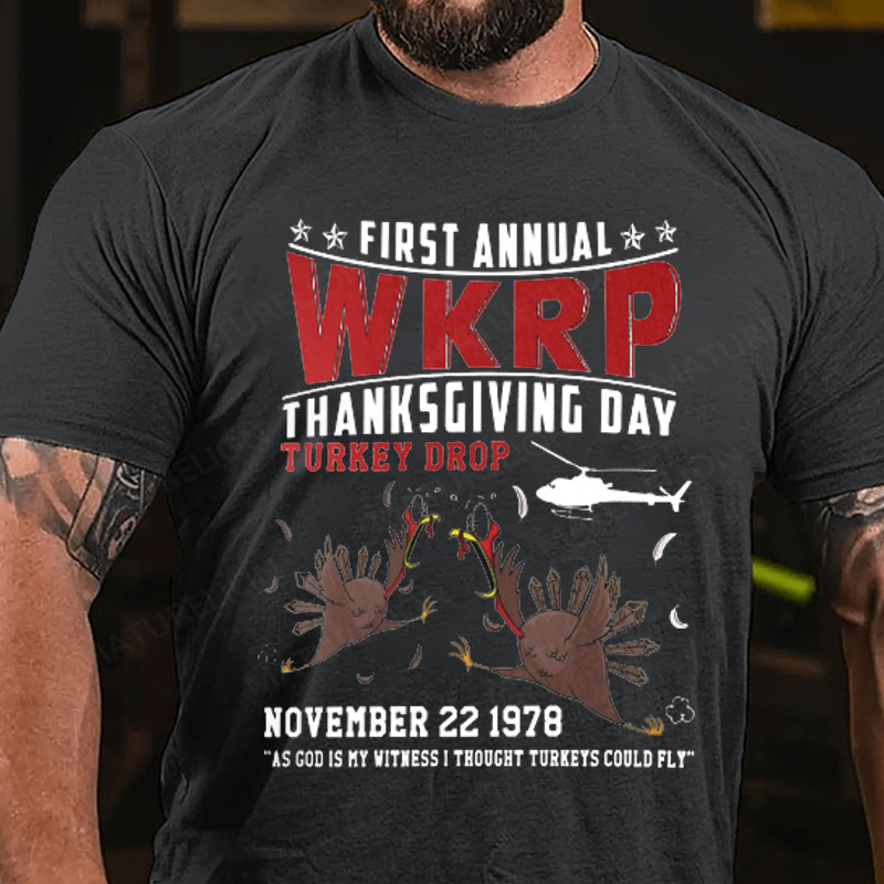 Maturelion Men's T-Shirt First Annual WKRP Thanksgiving Cotton T-Shirt