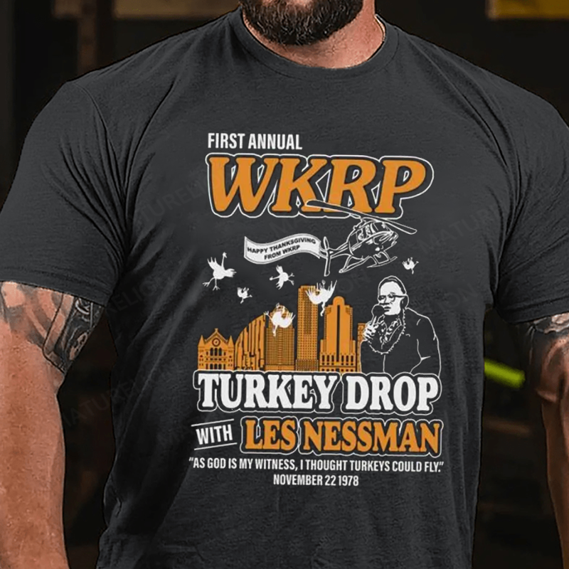 Maturelion Men's T-Shirt First Annual Wkrp Turkey Drop Thanksgiving Cotton T-Shirt