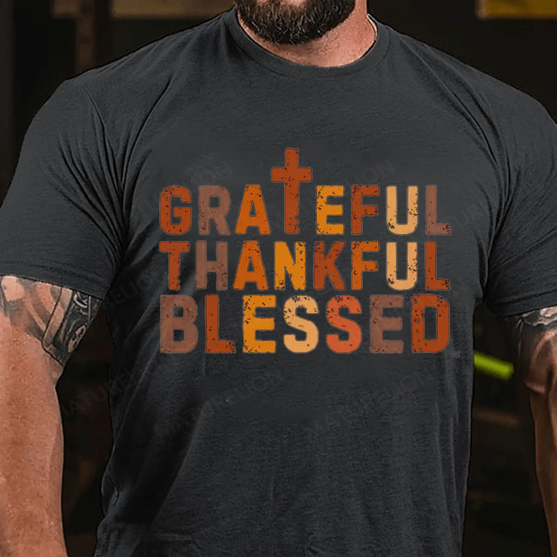 Maturelion Men's T-Shirt Grateful Thankful Blessed Cotton T-Shirt