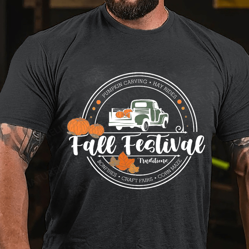 Maturelion Men's T-Shirt Retro Pumpkin Thanksgiving Festival Fall Cotton T-Shirt