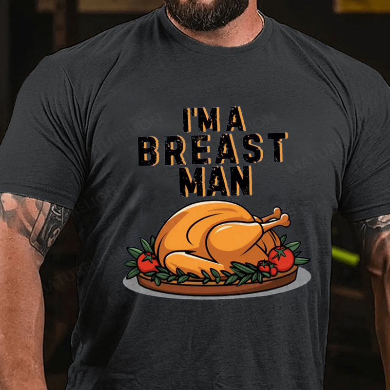 Maturelion Men's T-Shirt Breast Man Thanksgiving Turkey Cotton T-Shirt