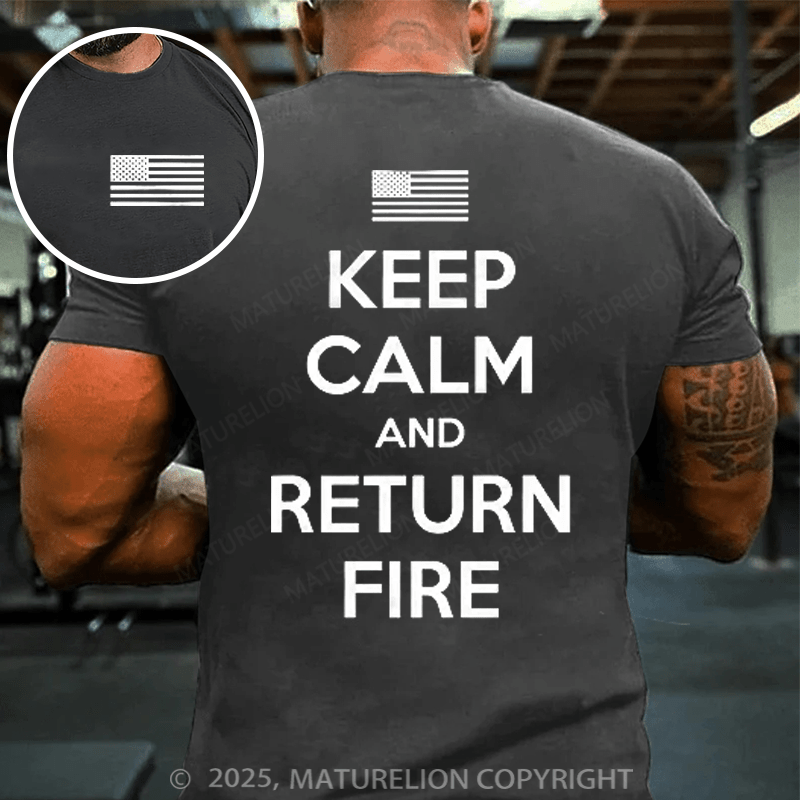 Maturelion Men's T-shirt Keep Calm and Return Fire Cotton T-shirt