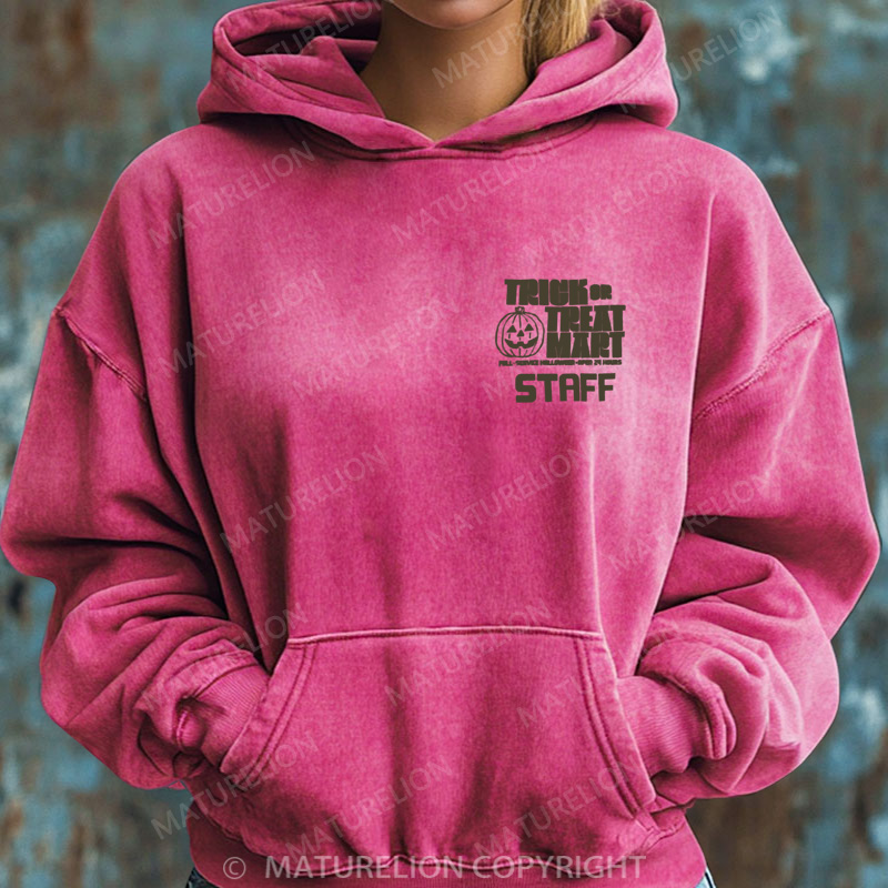 Maturelion Halloween Hoodie Trick or Treat Mart Staff Women Washed Hoodie