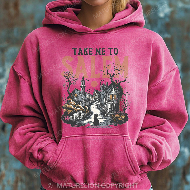 Maturelion Halloween Hoodie Take Me To Salem Women Washed Hoodie