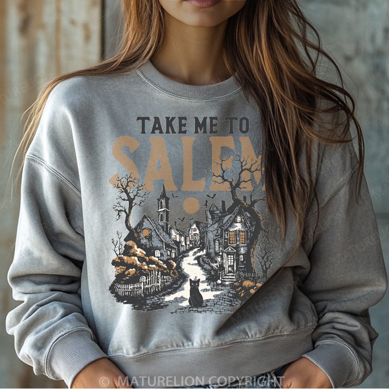 Maturelion Halloween Sweatshirt Take Me To Salem Women Washed Sweatshirt 