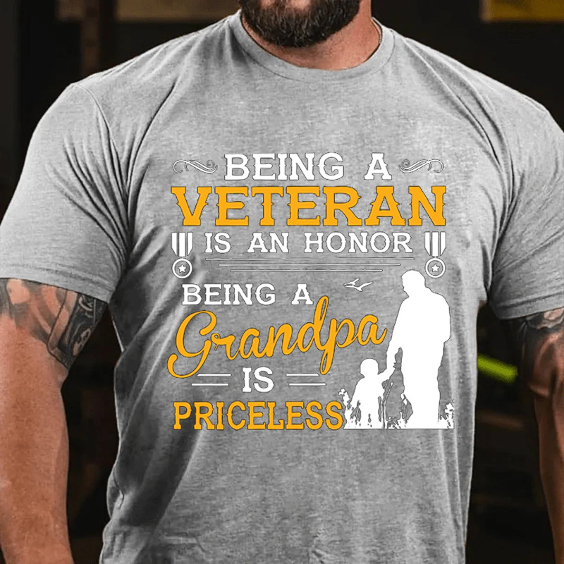 Maturelion Men's T-Shirt Veteran Being a Grandpa Is Priceless Cotton T-Shirt