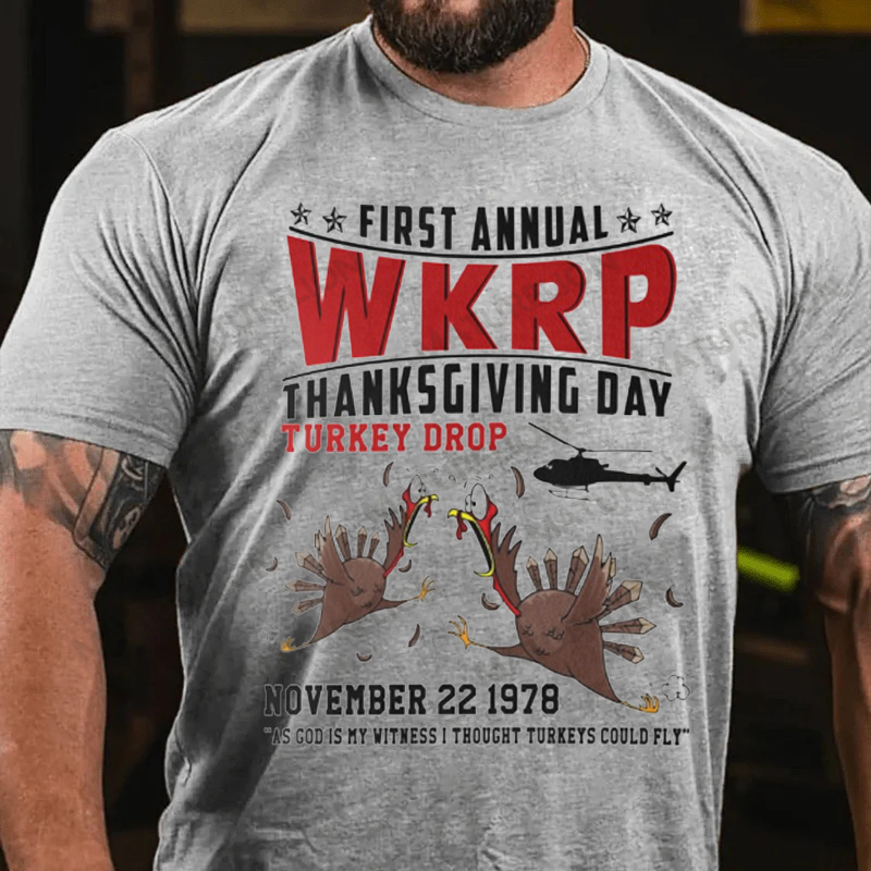 Maturelion Men's T-Shirt First Annual WKRP Thanksgiving Cotton T-Shirt