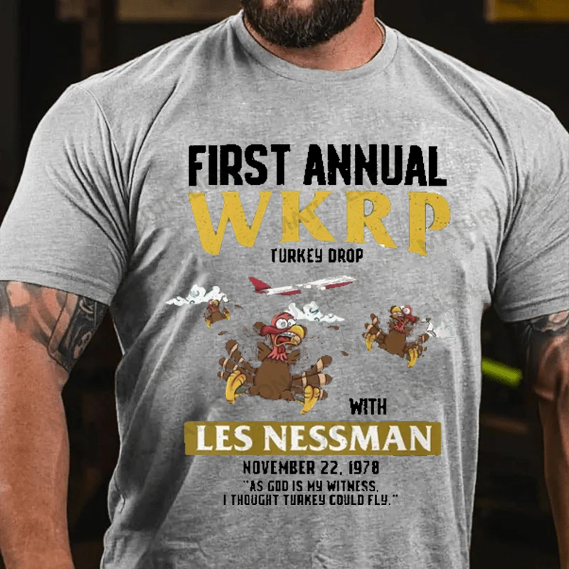 Maturelion Men's T-Shirt First Annual WKRP Turkey Drop in Cincinnati Thanksgiving Cotton T-Shirt