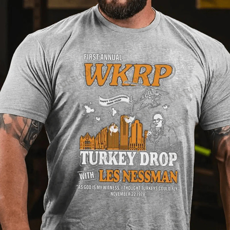 Maturelion Men's T-Shirt First Annual Wkrp Turkey Drop Thanksgiving Cotton T-Shirt