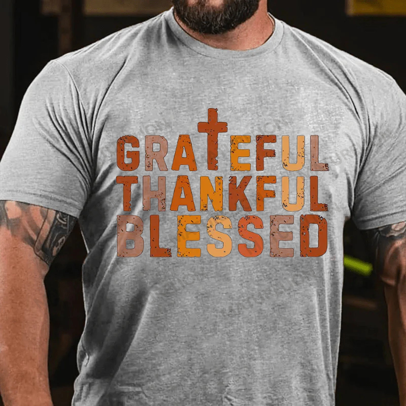 Maturelion Men's T-Shirt Grateful Thankful Blessed Cotton T-Shirt