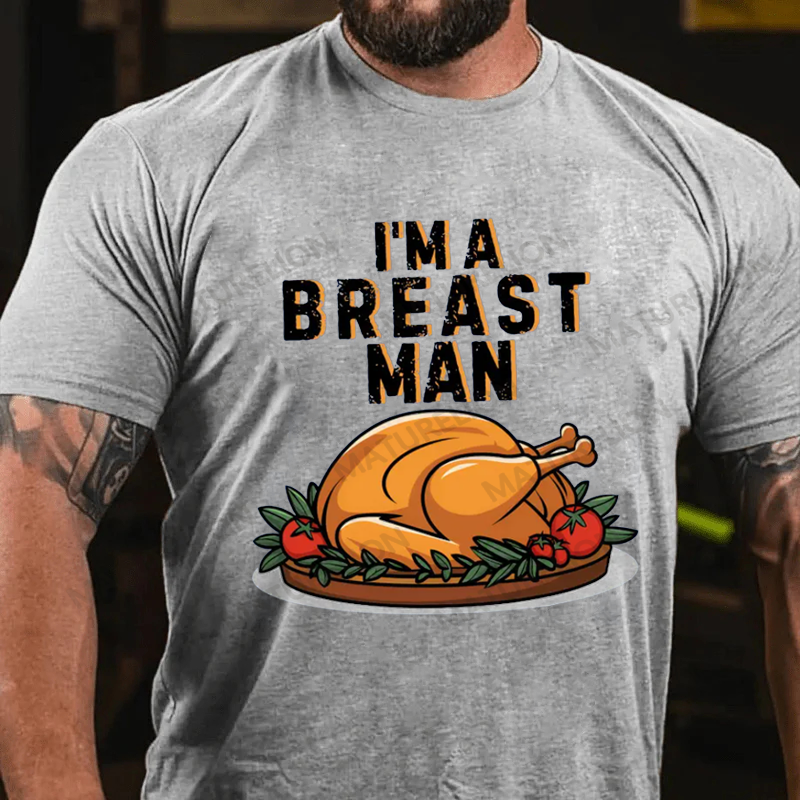 Maturelion Men's T-Shirt Breast Man Thanksgiving Turkey Cotton T-Shirt
