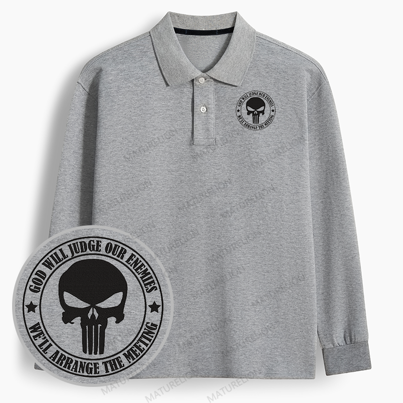 Maturelion Men's Polo God Will Judge Our Enemies We'll Arrange The Meeting Long-sleeve Polo