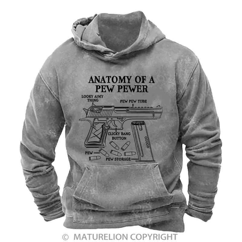 Maturelion Funny Anatomy Of A Pew Pewer - Ammo Gun - Gun Washed Hoodie