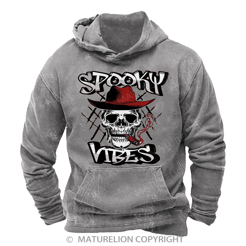 Maturelion Men's Hoodie Spooky Cowboy Washed Hoodie