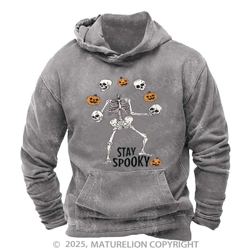 Maturelion Men's Hoodie Stay Spooky Skeleton Washed Hoodie