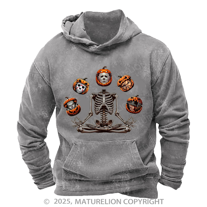Maturelion Men's Hoodie Horror Halloween Character Washed Hoodie
